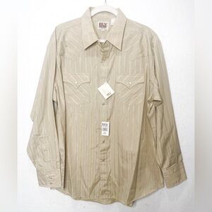 Ely Cattleman Pearl Snap Long Sleeve Shirt Metallic Gold Silver Rodeo Cowboy XL
